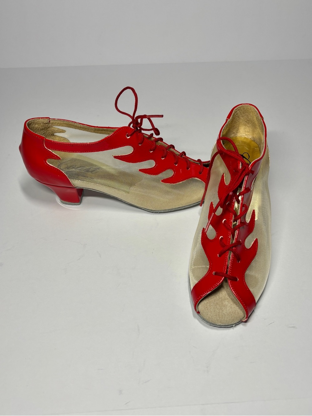 5.5 Coast Diva II Ballroom Dance Shoes Red Patent Mesh Flame Suede Sole USA